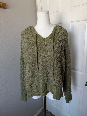 POL Olive Green Textured Popcorn Knit Hoodie